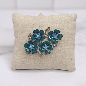 Blue & silver blossom bush brooch
